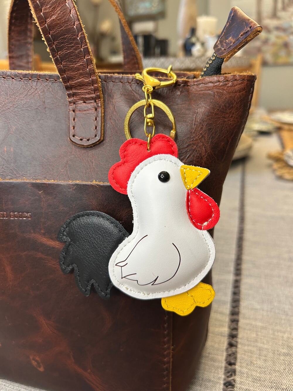 Chicken Bag Charm Genuine Leather White Chicken Purse Charm Black Accessories